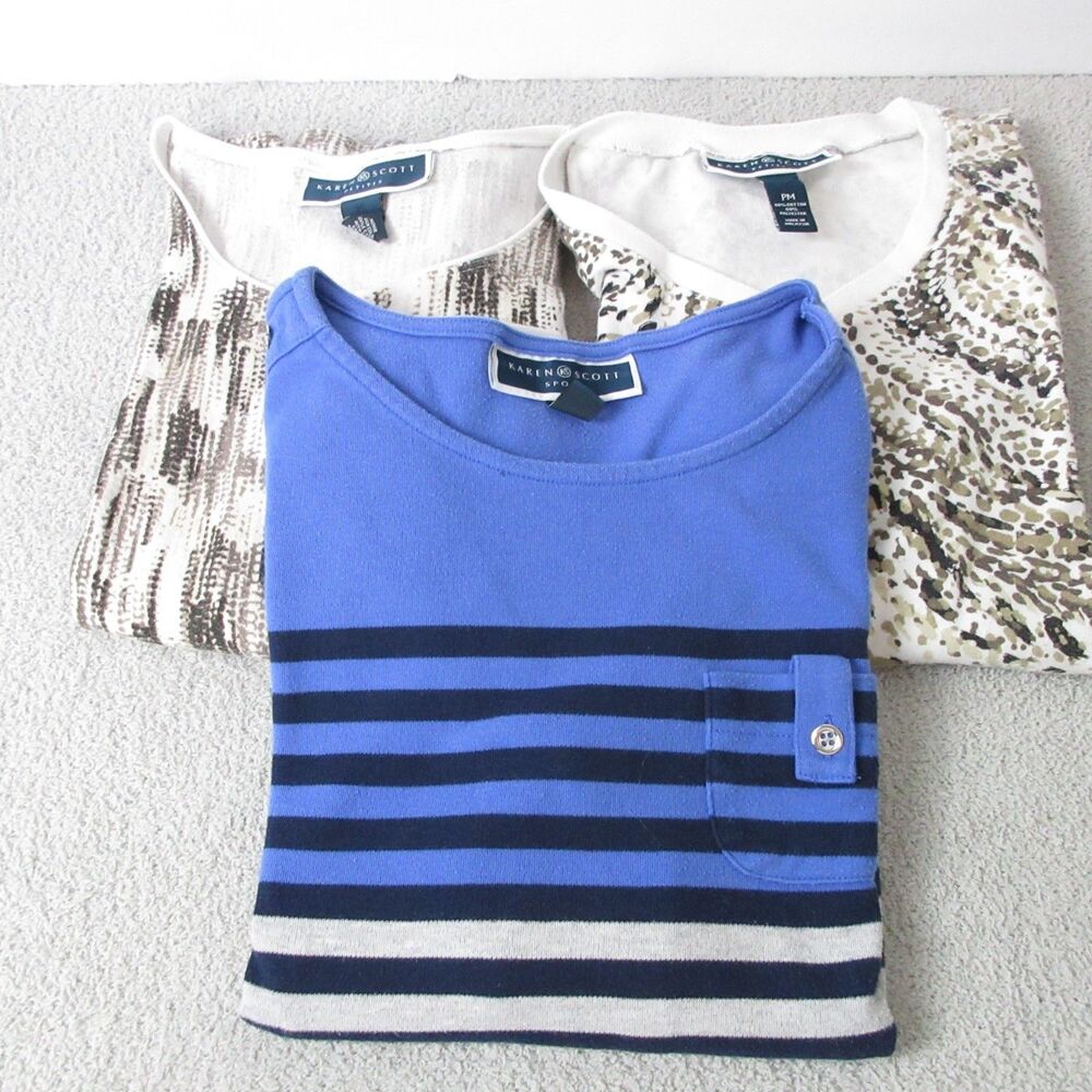 3x Karen Scott Blouse Top Womens Petite PM Scoop Neck 3/4 Sleeve